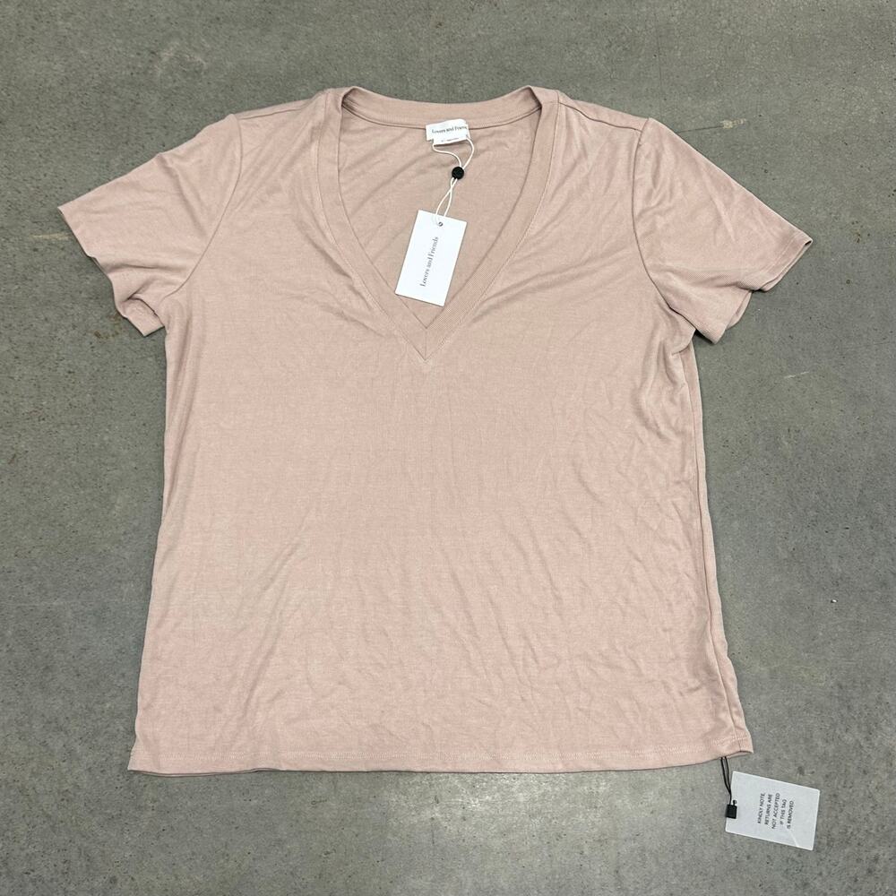 Lovers and Friends NWT Ribbed V-Neck Short Sleeve Tee Shirt Blush Pink Size M